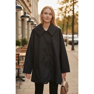 Commense Jacket Pea Coat Swing Coat Black S Collared Scandi Girl Twee Oversized